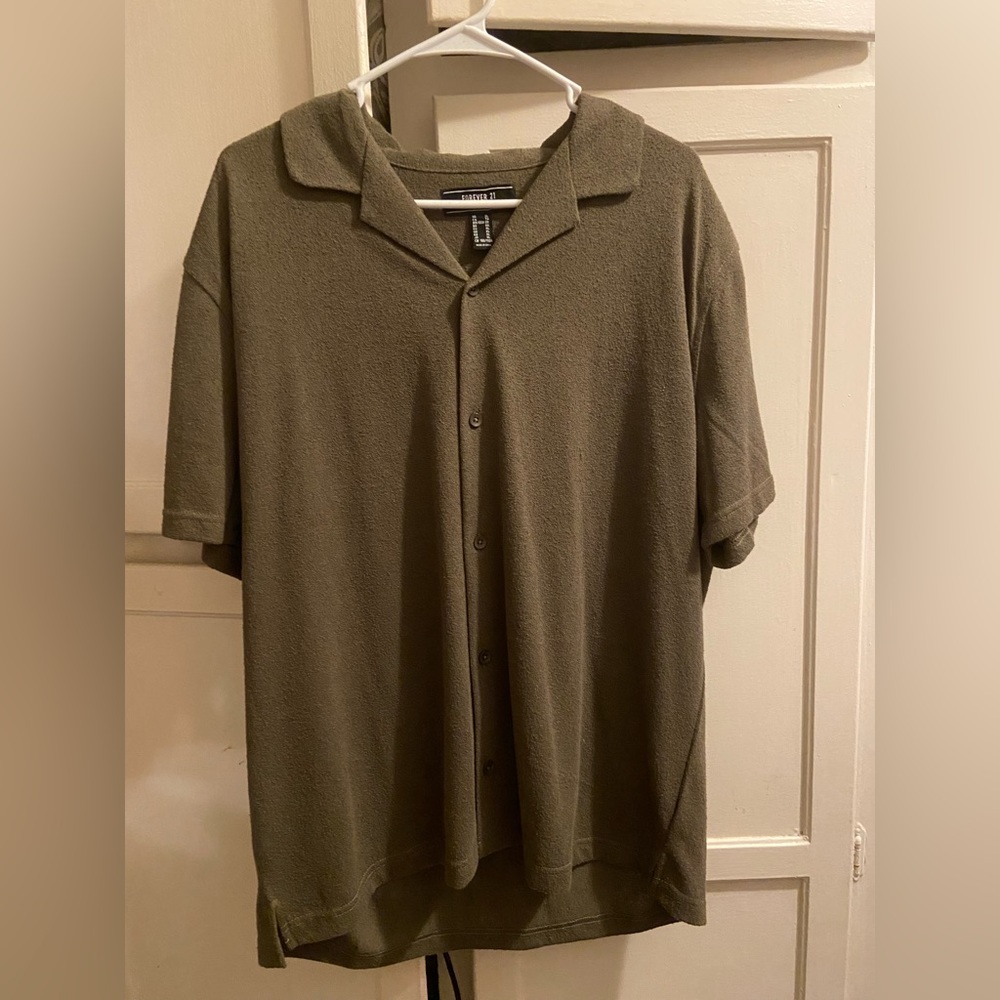 Forver 21 green textured button up shirt XL